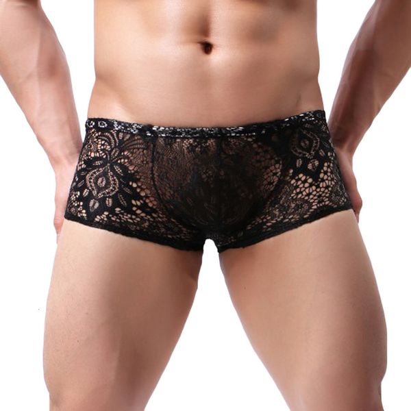 

men's fashion mens boxer under shorts underwear lace boxers for men underpanties, Black;white