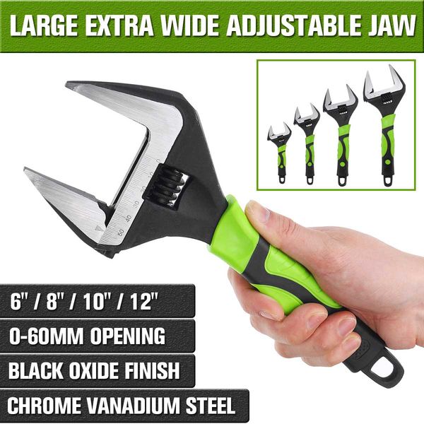 

6" 8" 10" 12"adjustable wrench spanner pipe tool 60mm openning capacity extra wide jaw mini nut keys repair tool wrench