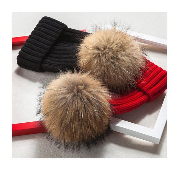 

2020 brand winter hat for women beanies cap real raccoon fur pompom women hats bonnet femme girls ca qylsxi
