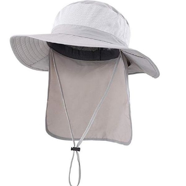 

connectyle men's women outdoor upf 50+ mesh sun visor hat wide brim fishing hat with neck flap y200714, Blue;gray
