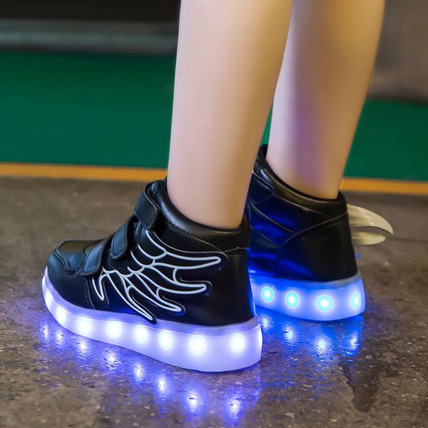 

wings glowing angel's charging new sneakers usb running led kids with lights up luminous girls' boys' shoes, Black;red