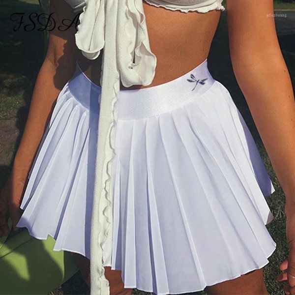 

fsda 2020 summer women white a line skirt pleated mini black club party ladies high waist skirts short casual1