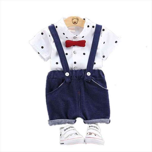

summer baby clothes suit children boys polka dot pattern shirt overalls 2pcs sets toddler formal clothing infant kids tracksuits, White