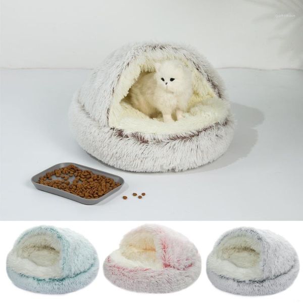 

cat beds & furniture 1pc pet dog round plush bed semi-closed nest for deep sleep comfort in winter cats small mat basket soft kennel bed1