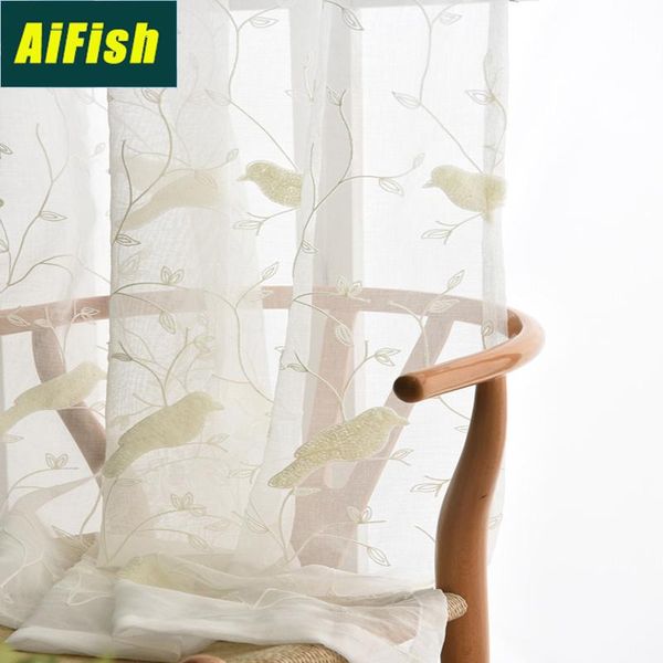

white bird embroidery drape screen curtain used for bedroom cotton curtain tulle home spinning wp004t4