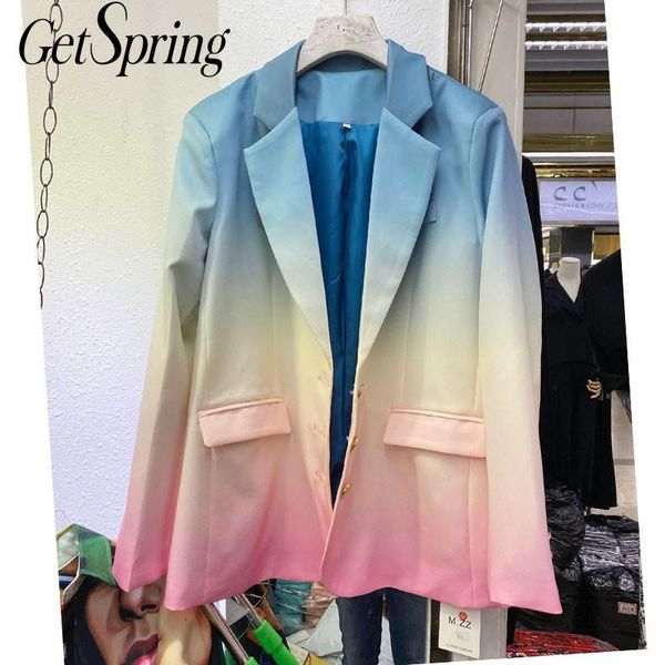 

women's suits & blazers getspring women blazer gradient rainbow color ladies coat single breasted long sleeve loose suit jacket autumn, White;black