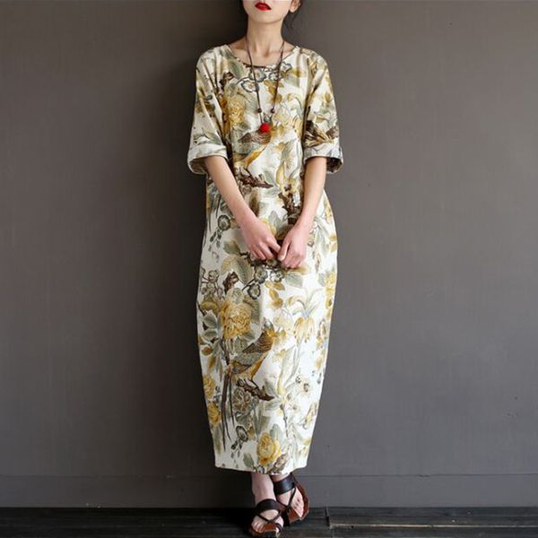 

wearing a soft linen skirt, summer print, large women's wear