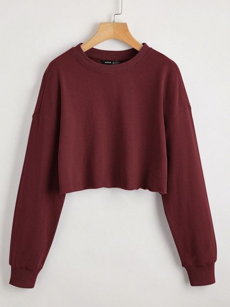 

drop shoulder raw hem crop pullover e3sd#, White;black
