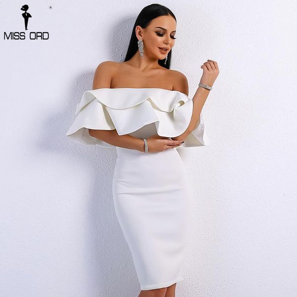 

missord 2020 summer off shoulder slash neck ruffles backless dresses female split elegant solid color dress ft9076-11, Black;gray