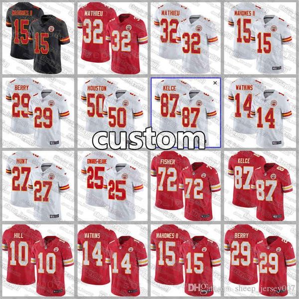 

15 patrick mahomes men jerseys kansas city 15 chief 87 travis kelce 32 tyrann mathieu 29 berry 17 hardman le'veon bell foot, Black;red