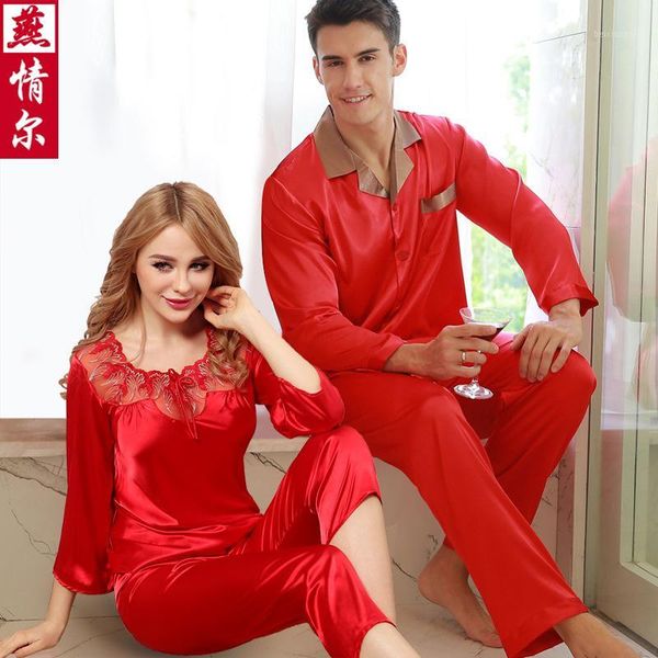 

couples silk sleepwear lady summer pajamas men's silk pajamas boutique wedding homewear lovers nightwear d-21561, Black;brown