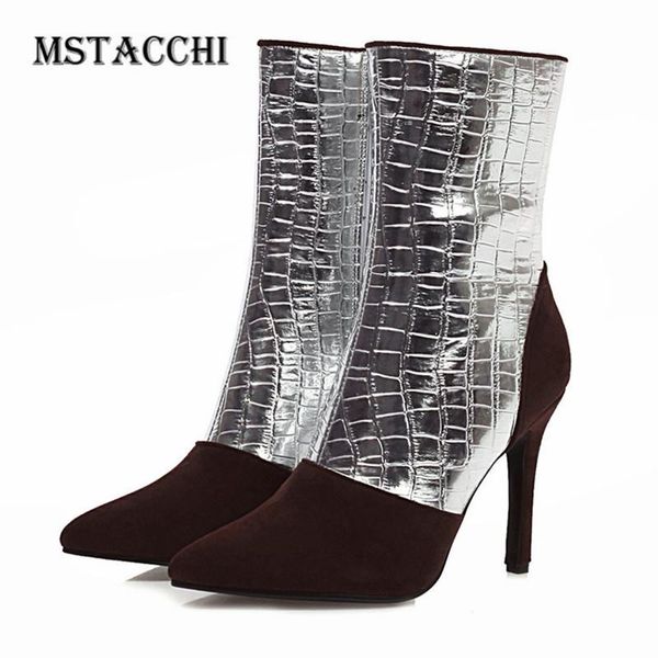 

mstacchi женщина камень шаблон bling лоскутная мотоцикл сапоги sexy ladies остроконечные toe шитье zipper тонкие каблуки сапоги с полями, Black