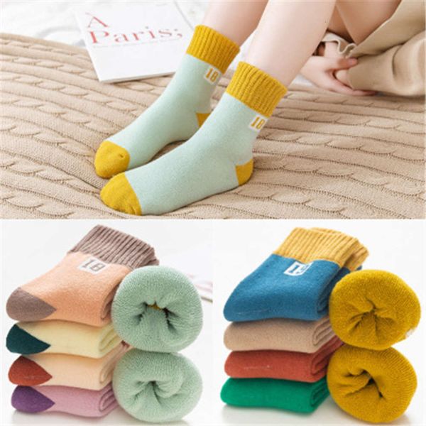 

20212020 new children's autumn winter thickened terry cotton cartoon boys and girls warm baby socks, Black