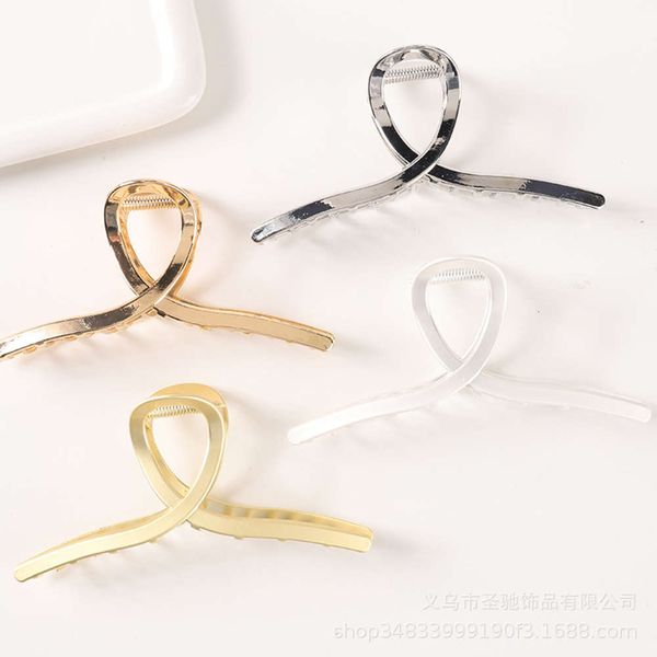 

korean texture metal electroplating simple temperament girl hairpin curling ponytail hair ornament net red grip, Silver