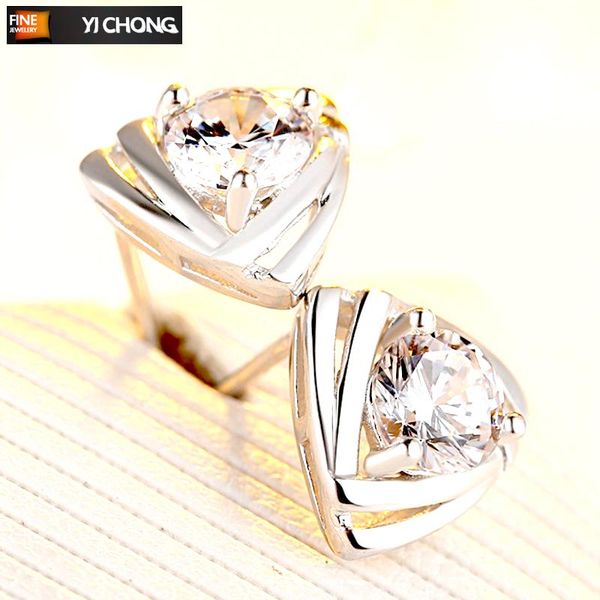 

stud yichong exquisite simple fashion 925 sterling silver jewelry triangle zirconia earrings heart brincos for women wholesale, Golden;silver