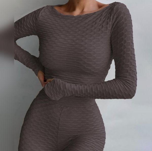 

da 2418 2020 long sleeve t-shirt + high waist pants yoga set, Tan;black