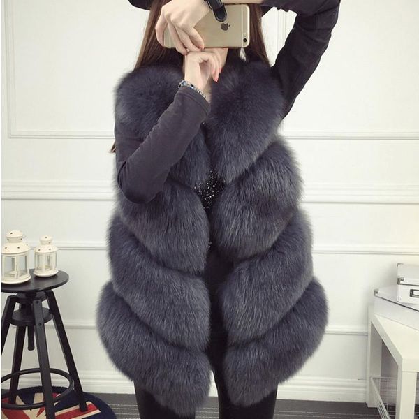 

women's fur & faux 2021 winter vest long fashion slim casual jacket female, Black