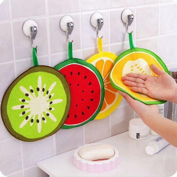 

towels absorbent kitchen bathroom use cartoon microfiber cleaning rag wiping napkin fruit print hand towel