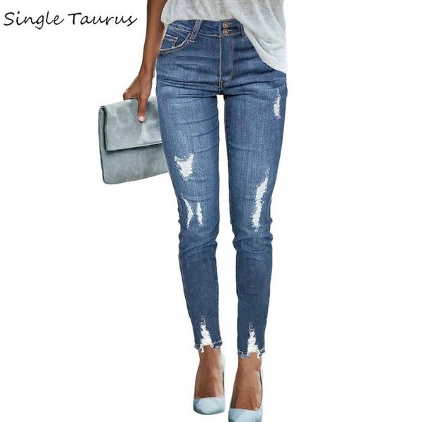 

women's jeans 2021 distressed women streetwear slim skinny denim pants fashion casual vintage bleached spodnie damskie, Blue