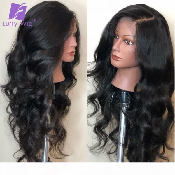 

fake scalp wig 180 density 13x6 lace front human hair wigs wavy peruvian remy wig with pre plucked natural black for women luffy, Black;brown