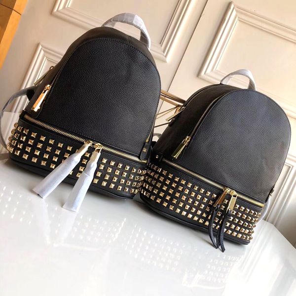 

genuine leather 2020 new style rivet shoulder bag hipster fashion bag casual student bag handbag travel backpack