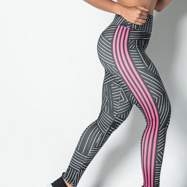 

new casual style women push up high waist fitness leggings striped digital printing sportswear outdoor leggings for female, Black