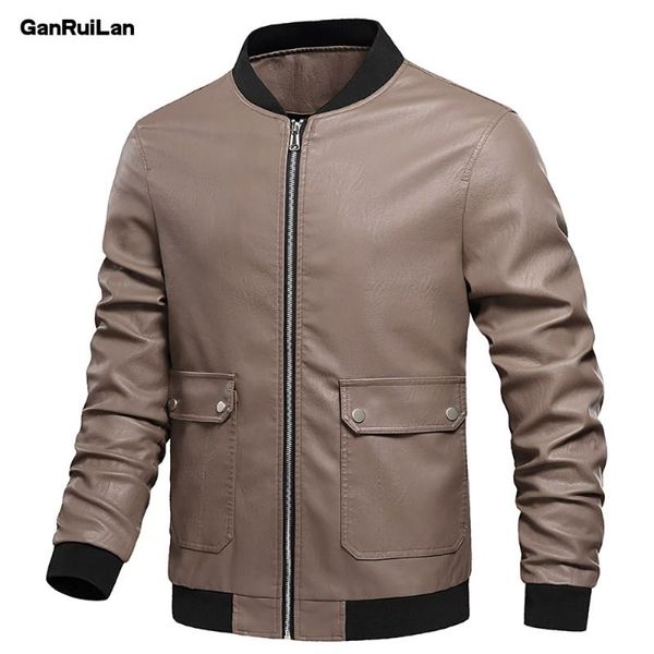 

men's fur & faux 2021 men pu leather jackets coat stand collar zipper autumn winter bomber jacket male outerwear biker b0755, Black