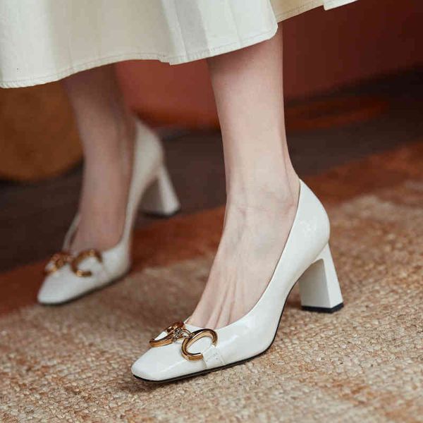 

heels sandals high women's spring design patent leather temperament shoes square head metal buckle thick heel gv4e, Black
