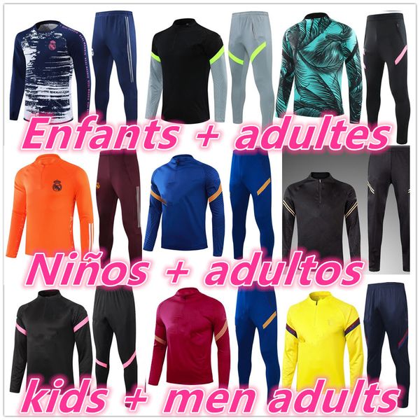 

20 21 kids + men adults football tracksuit soccer training suit jacket 2020 2021 men training survetement foot chandal tuta jogging 666, Black