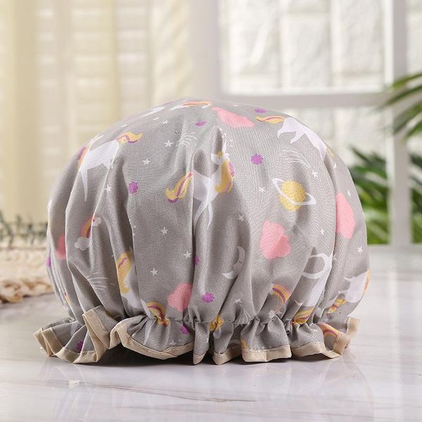 

1pcs bathing cap cartoon double layer waterproof polyester cotton hair cover multicolor shower hats bathroom products h qylscy