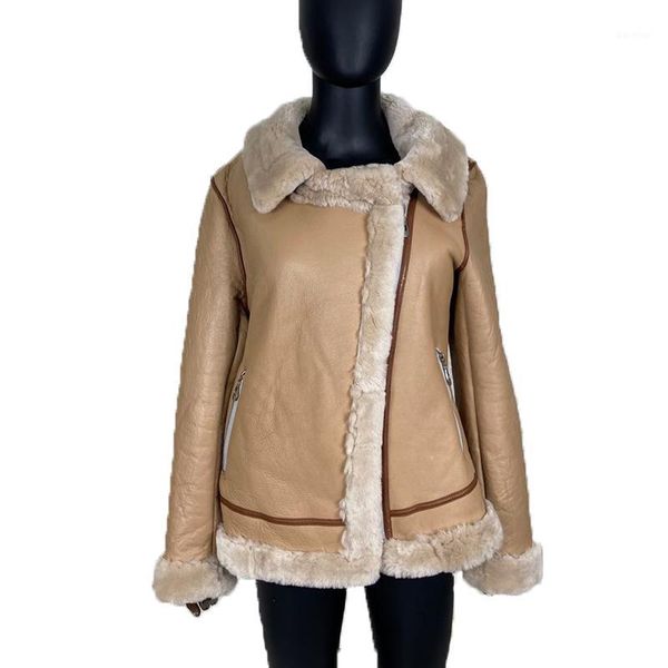 

genuine leather coat women short motorcycle-jacket real sheepskin warm fashion casual female long sleeve1, Black