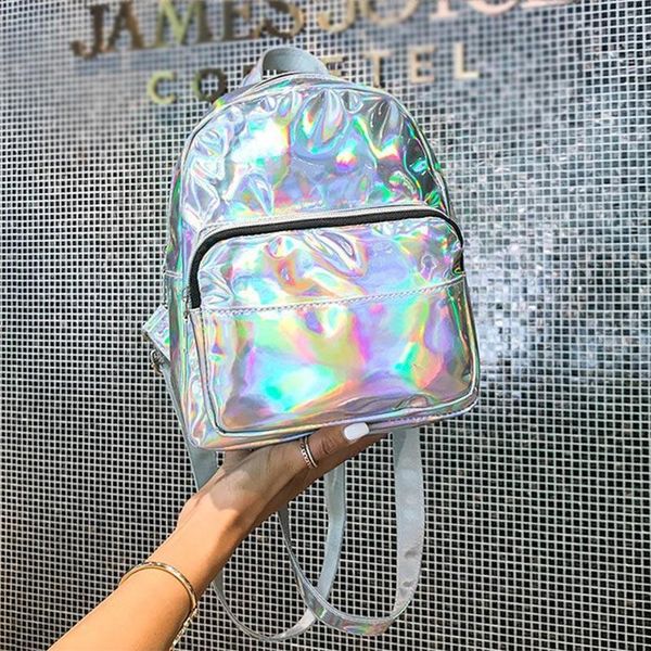 

блеск женщины мешок школы пакетов блестящей silver laser small travel student ladies leather голограмма рюкзаки кожаной голографическая сумк
