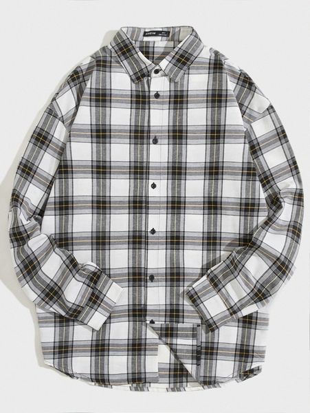 

men plaid print button front shirt i5ag#, White;black