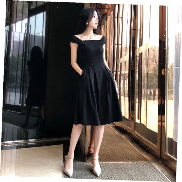 

xz2yz короткого плеча юбки черного формального dressmid длиной детского 2020 нового платье небольшой dresssmall летнего хепберн стройной пер, Black;gray
