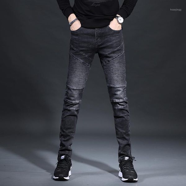 

men stretch straight summer biker black jeans soft slim fit denim thin jean1, Blue