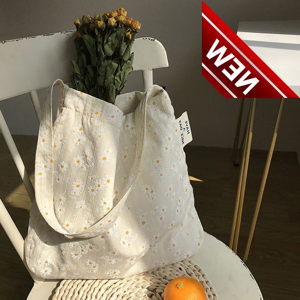 

women canvas shoulder s embossed daisy design ladies floral handbag casual tote literary books shopping bag for girls