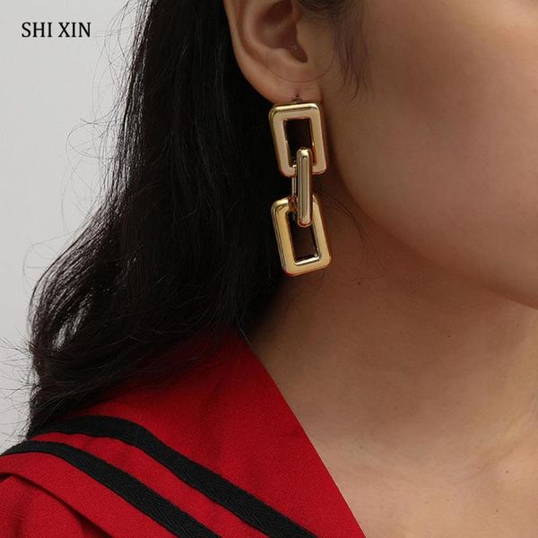 

shixin punk ccb long link chain earrings for women hip hop statement earrings 2020 jewelry trendy large drop girls gift, Silver