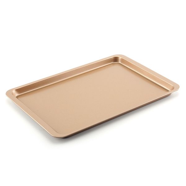 

carbon steel baking sheet pan 14 inch cake cookie pizza tray baking sheet plate rose gold non-stick rectangle baking pan vt2016
