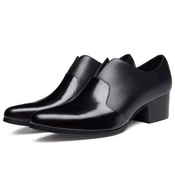 

dress shoes genuine leather business men high heels trendy patchwork pointed toe wedding career work height increase1, Black
