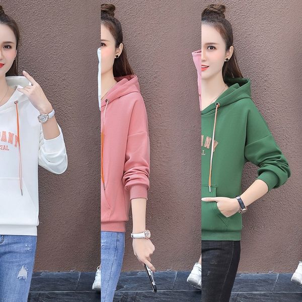 

wxojx s432262 women's hooded new casual 2020 spring new slim and comfortable s432262 cotton short women's hooded letter casual 202, Black