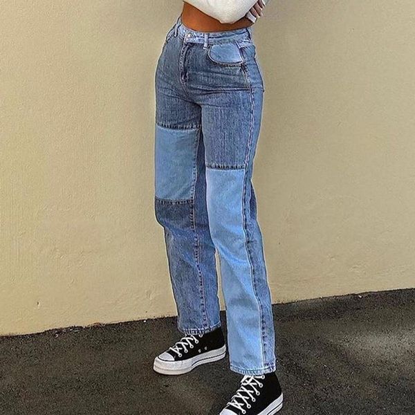 

wenyujh 2020 new hip hop autumn blue/pink patchwork jeans women high waist hip hop straight jeans ladies trousers female denim