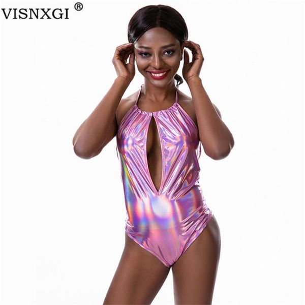 

women's jumpsuits & rompers visnxgi bodysuit hollow out bodycon fitness playsuits sleeveless halter sheath backless summer beach party, Black;white