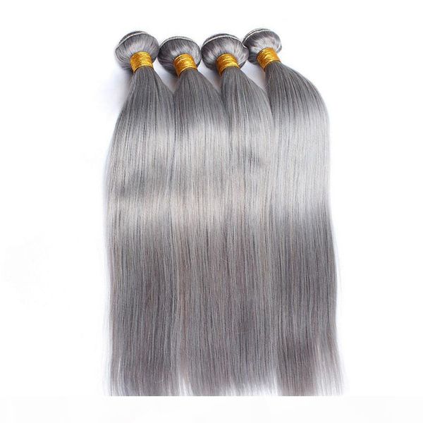 

silk straight grey human hair brazilian virgin hair extensions 3pcs lot double weft straight gray hair bundles 8a grade, Black;brown