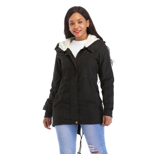 

autumn winter fleece jacke and coat women 2020 fashion casual solid zipper hooded jacket vintage outwear coat plus size#3, Black;brown