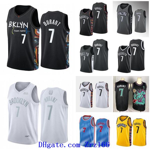 

men basketball brooklyncity team kevin 7 durant white gray 2020-21 city swingman sleeveless jersey and shorts, Black;red