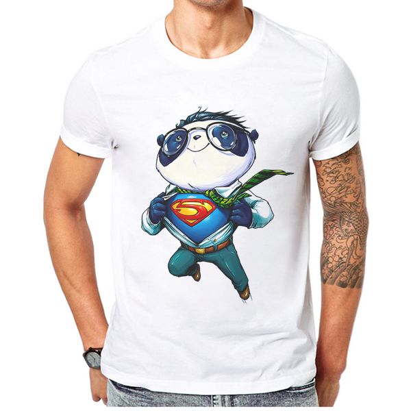 

summer new short sleeved superman panda printed mens casual fashion funny dabing man sport hooded sweatshirt hoodie men t shirt