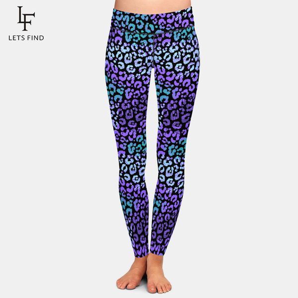 

letsfind 3d leopard print and leaves pattern leggings high waist plus size women fitness soft slim pants 201202, Black