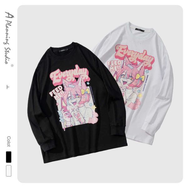 

Autumn and winter new round neck Pullover loose sweater two-dimensional cartoon printed girl bottomed Shirt Long Sleeve Top, Black