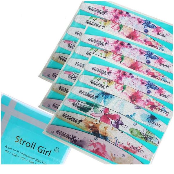 

6pc mix nail files halfmoon sandpaper washable nails buffer emery board 80/100/150/180/240/320 grit lime manicure qylcwc