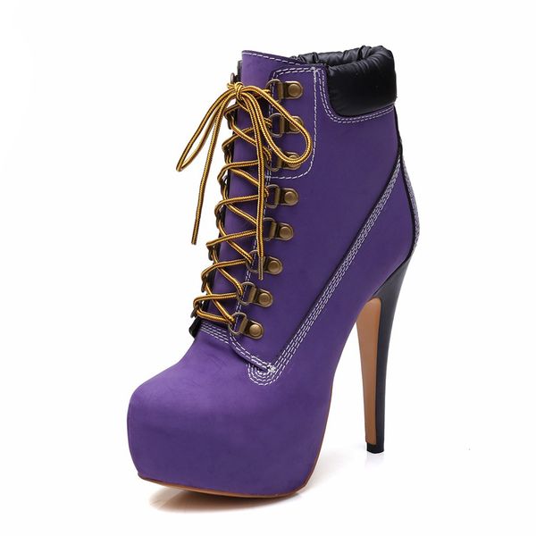 

fashion ankle boots for women thin heel lace up casual female shoes yellow luxury boots shoes big size 35-46 tl-a0162 1026, Black